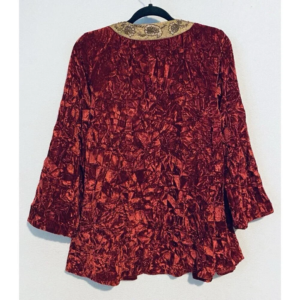 Soft Surroundings Jacket Womens Small Red Crushed Velvet Sequin Beaded Luxury
